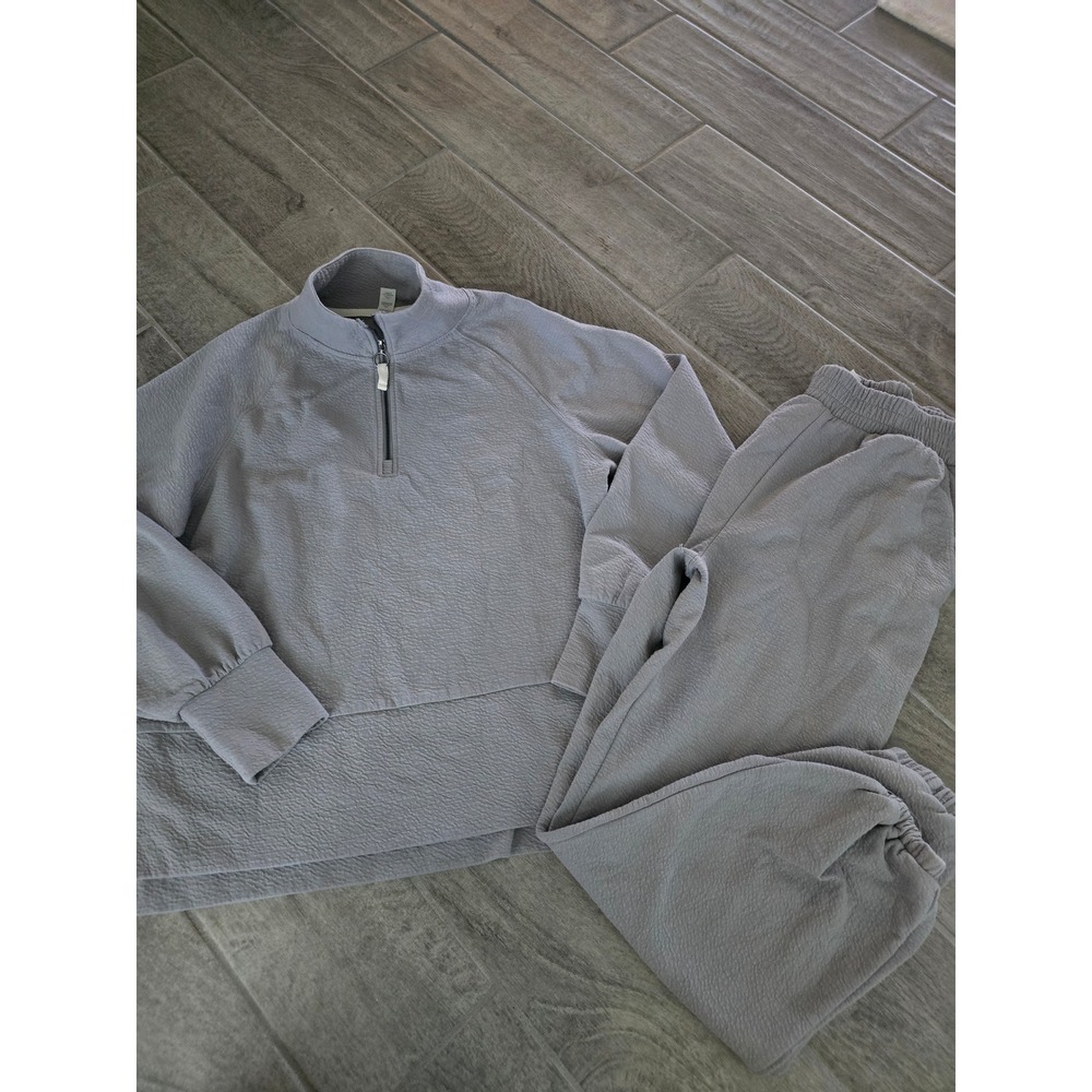 Balance Collection Womens Grey Textured Quarter Zip Pullover Jogger Set Large